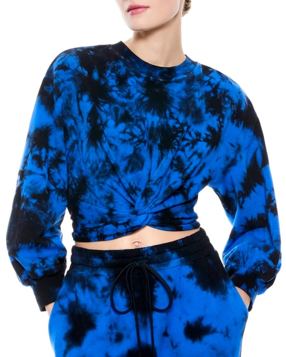 Alice + Olivia Ansley Blue Black Tie Dye Crewneck Pullover Sweater Size S